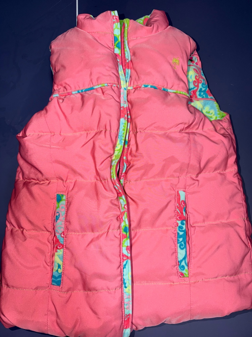 Lilly Pulitzer Coral Pink Quilted Vest with Multicolor Trim